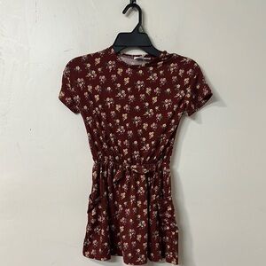 Red Casual Short Sleeve Crew Neck Sundress